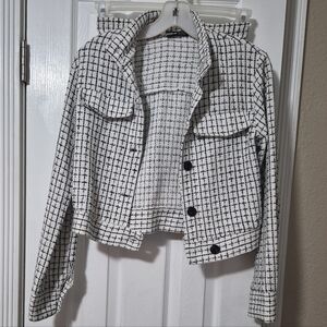 SHEIN Black and White Checkered Blazer